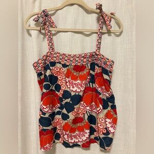 Billabong Red White Blue Orange Floral Tie Strap Tank Top size Small